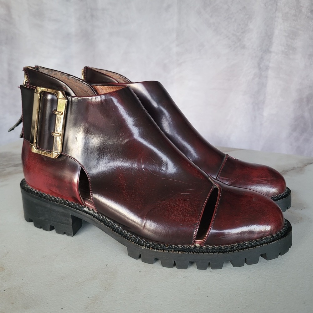 Jeffrey Campbell Flammel Size 6 Women's Red Burnished Leather Boots Zip Buckle